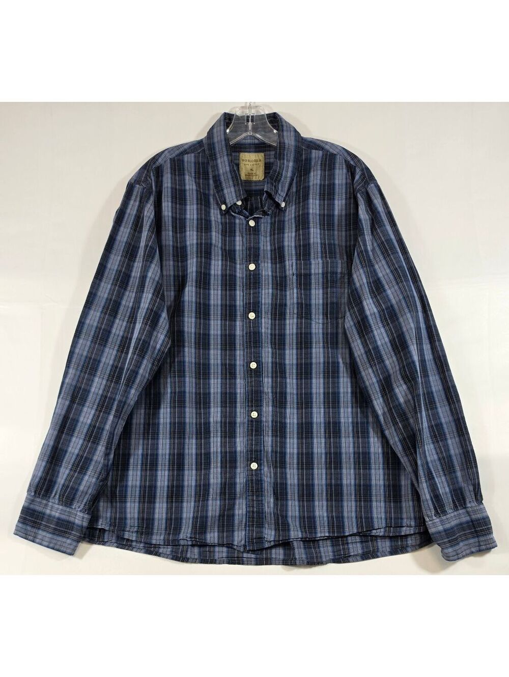 Sonoma Life + Style Men's XL Blue Plaid Button-Down Cotton Shirt